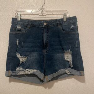 SHEIN Dark Blue Distressed Jean Shorts
